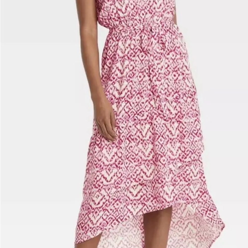 Who What Wear Pink and White High Low Dress